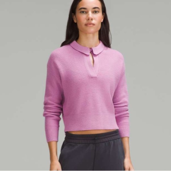 Lululemon Collared Merino Wool Blend Sweater in Dahlia Mauve - Picture 2 of 16